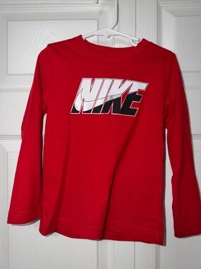 Nike Red Long-Sleeve Tee with Black & White Logo